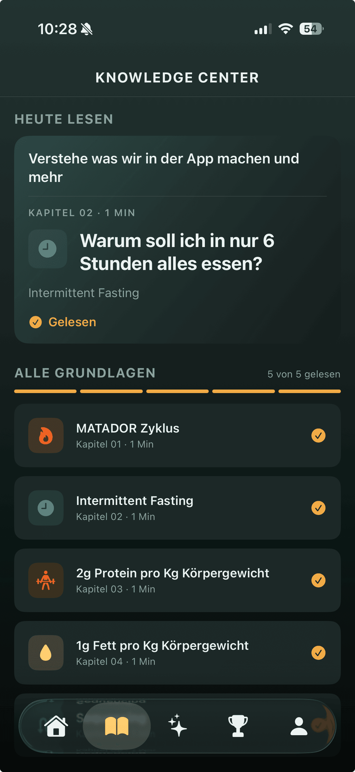 Screenshot des Knowledge Centers in der wdiet-App mit den Grundlagen hinter den Empfehlungen
