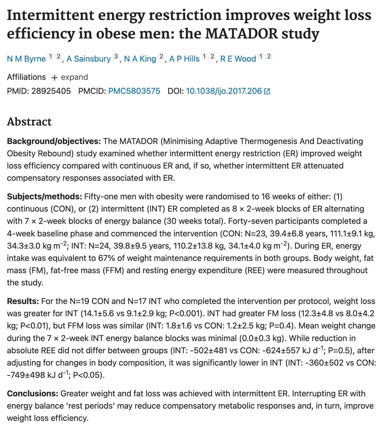 Abstract der MATADOR-Studie (Byrne et al. 2017) auf PubMed